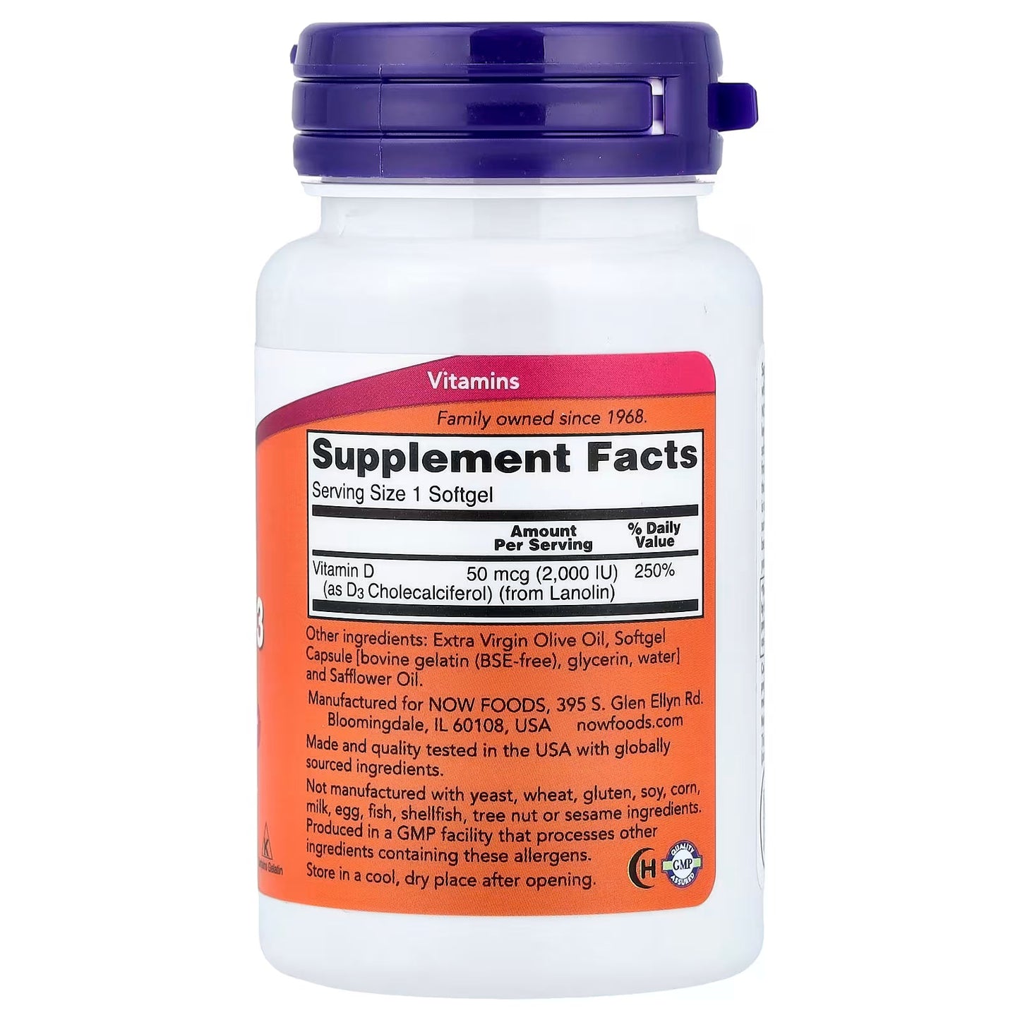 NOW Vitamin D-3 2000 IU – 120 Softgels NOW Foods