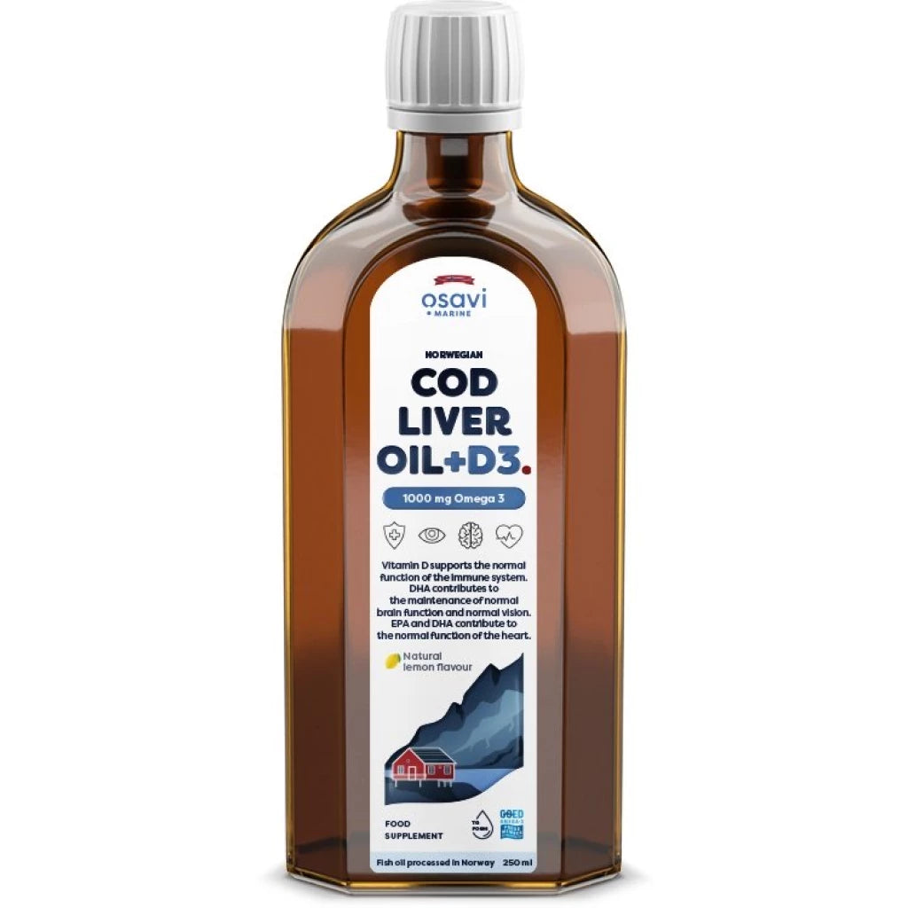 Osavi Norwegian Cod Liver Oil (Visolie) + D3, 1000mg Omega 3 (Citroen) - 250 ml Osavi Norwegian