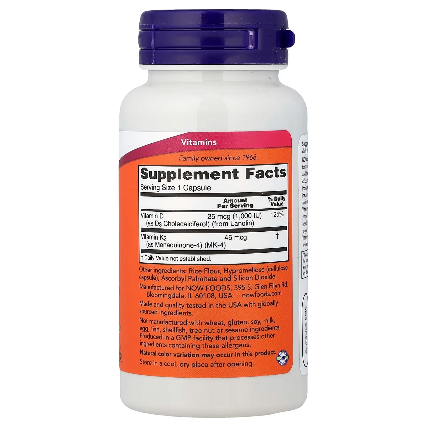 Now Vitamin D-3 & K-2 - 120 capsules NOW Foods