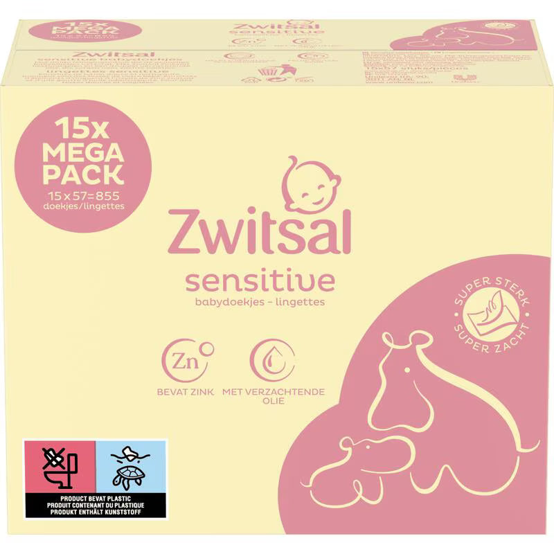Zwitsal Billendoekjes – Box sensitive 15 packs x 57 stuks Zwitsal
